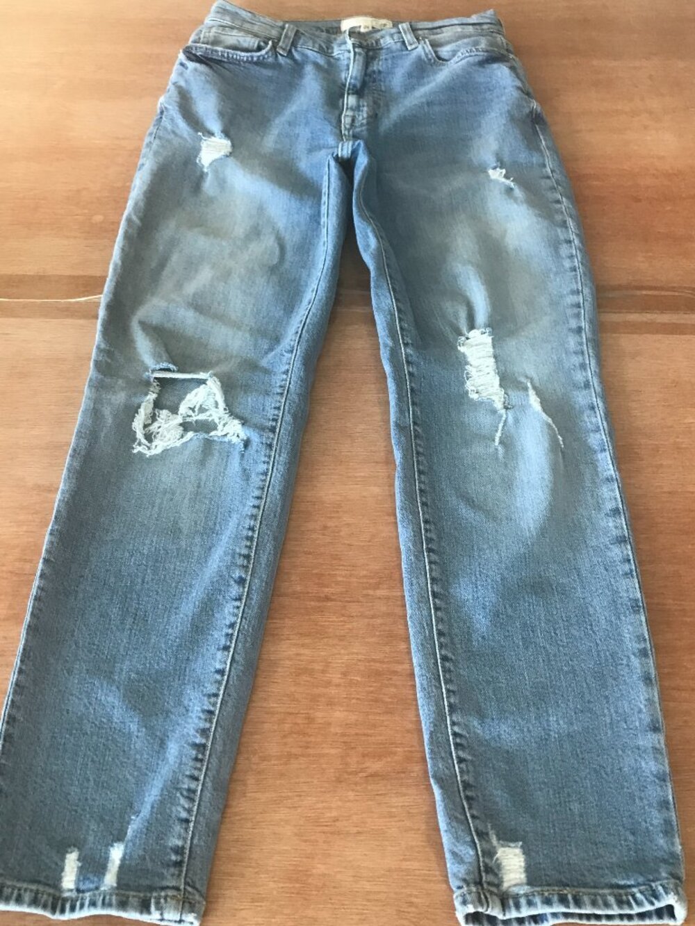 Current/Elliott Straight Leg Jeans Women 24 Blue Mid Rise Distressed Medium Wash